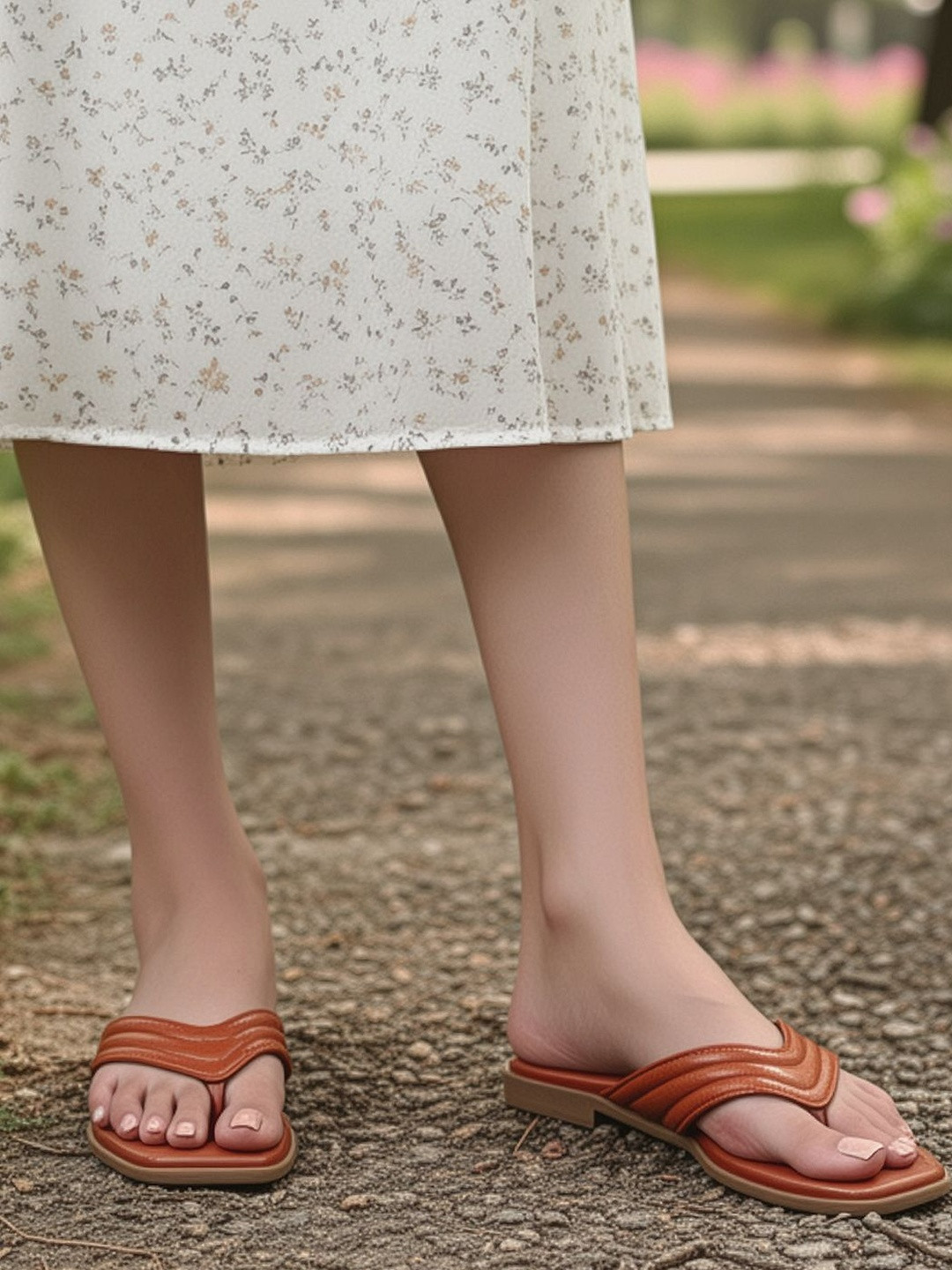 DressBerry Stylish Open-Toe Flats with Layered Strap Design