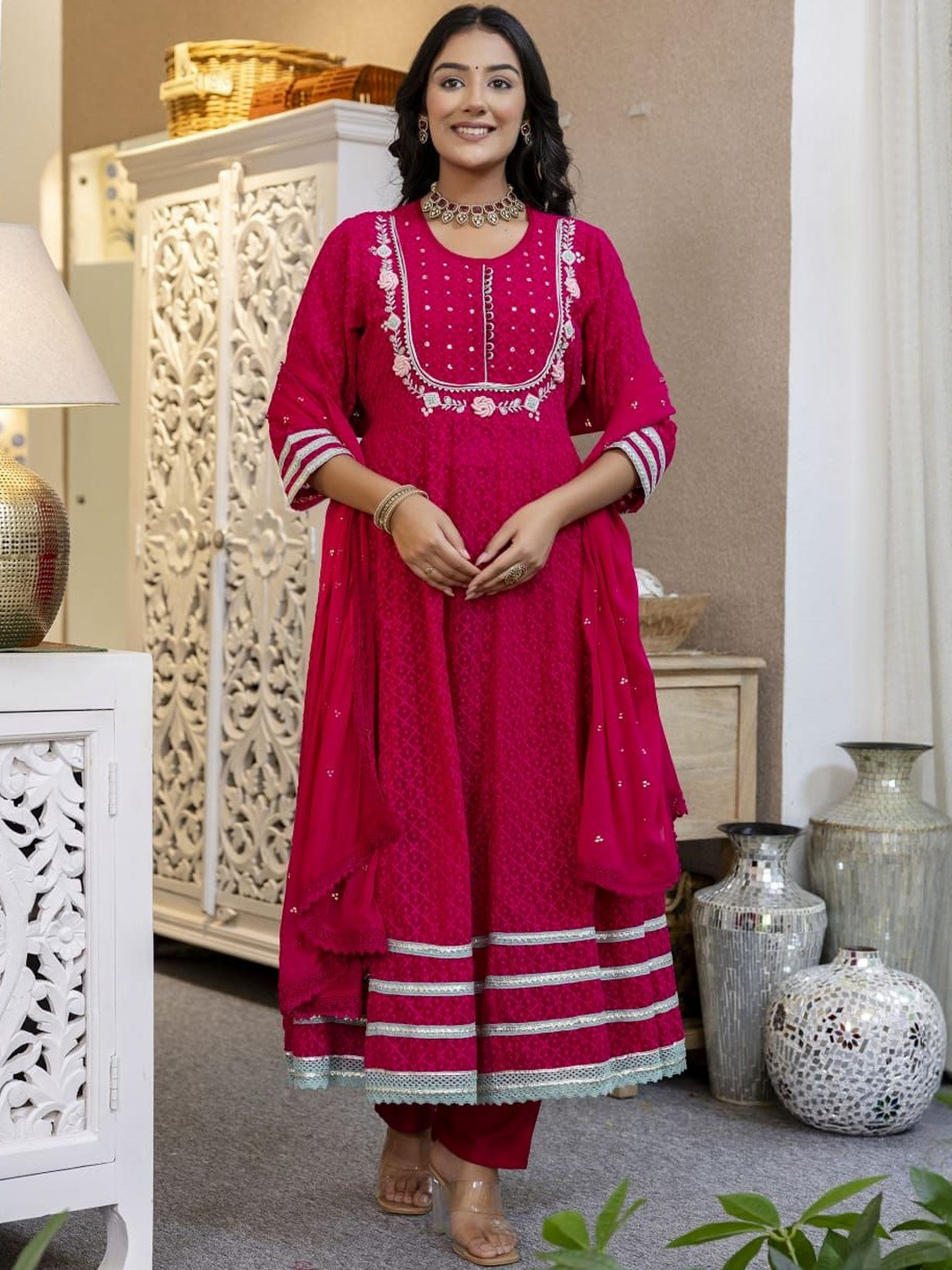 Parth Creations Women Ethnic Motifs Panelled Gotta Patti Kurta with Trousers & With Dupatta