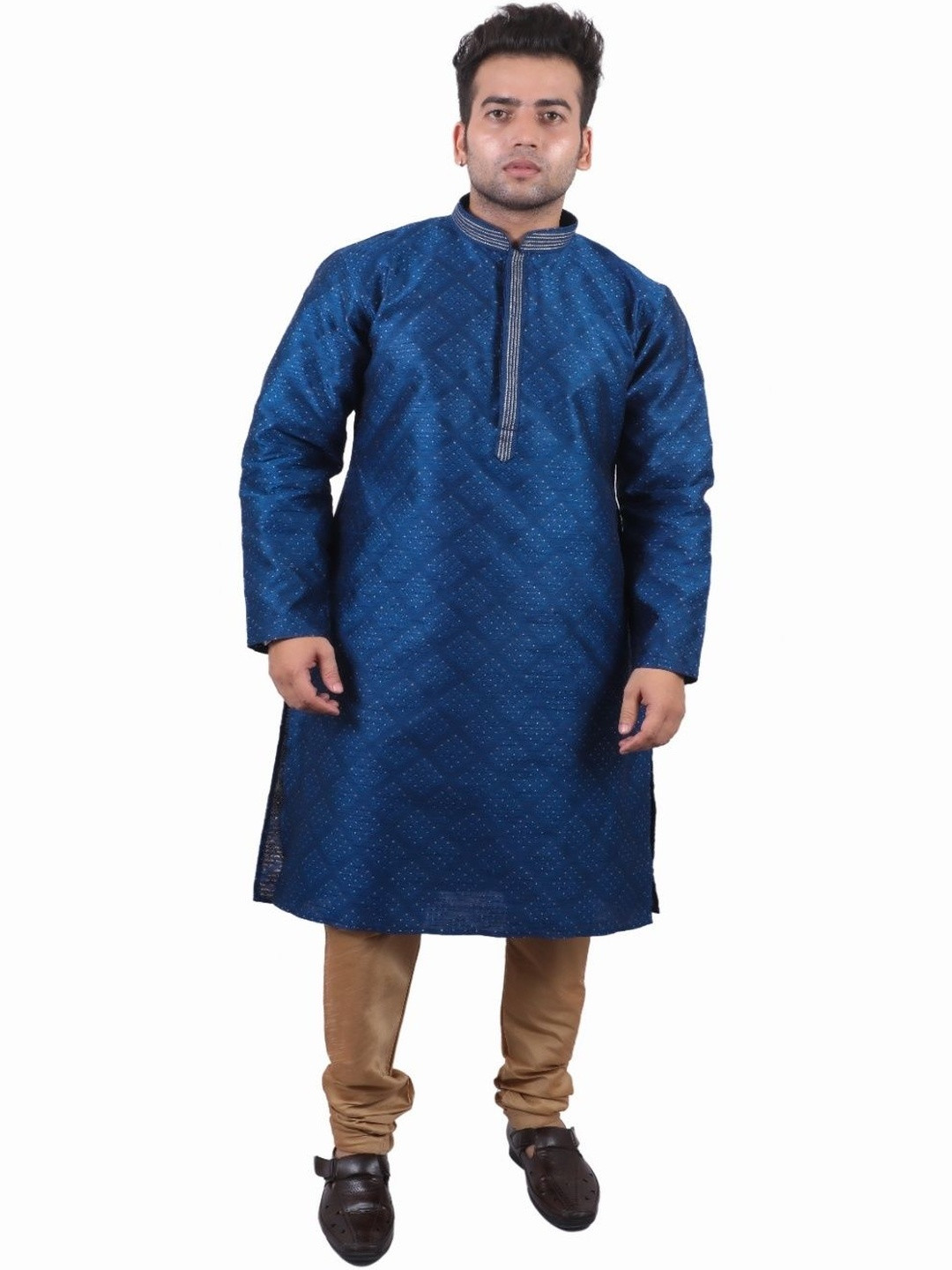 Kayatextile Woven Design Zari Mandarin Collar Kurta With Churidar