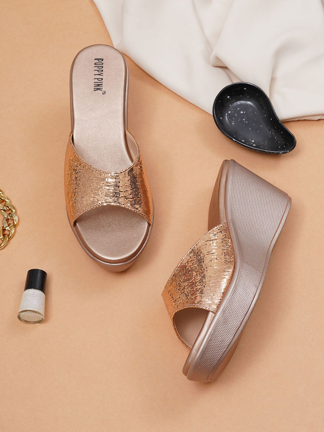 POPPYPINK Women Embellished Open Toe Open Back Platform Wedge Sandals