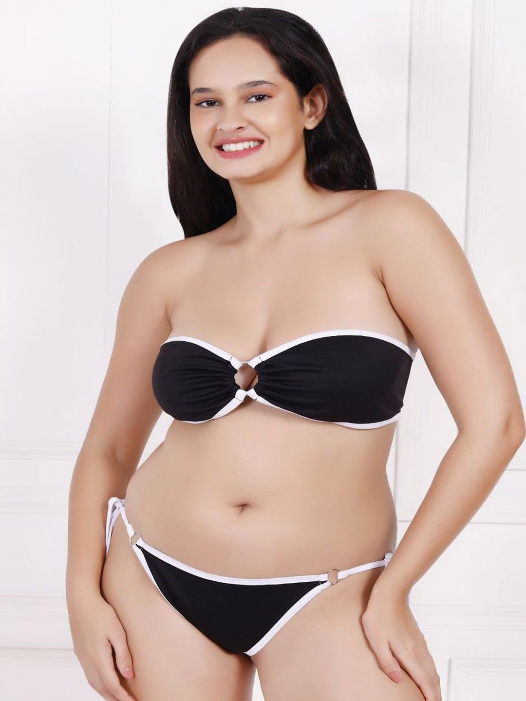 JDY BY ONLY Women Solid Strapless Tie-Ups Swim Bikini Set