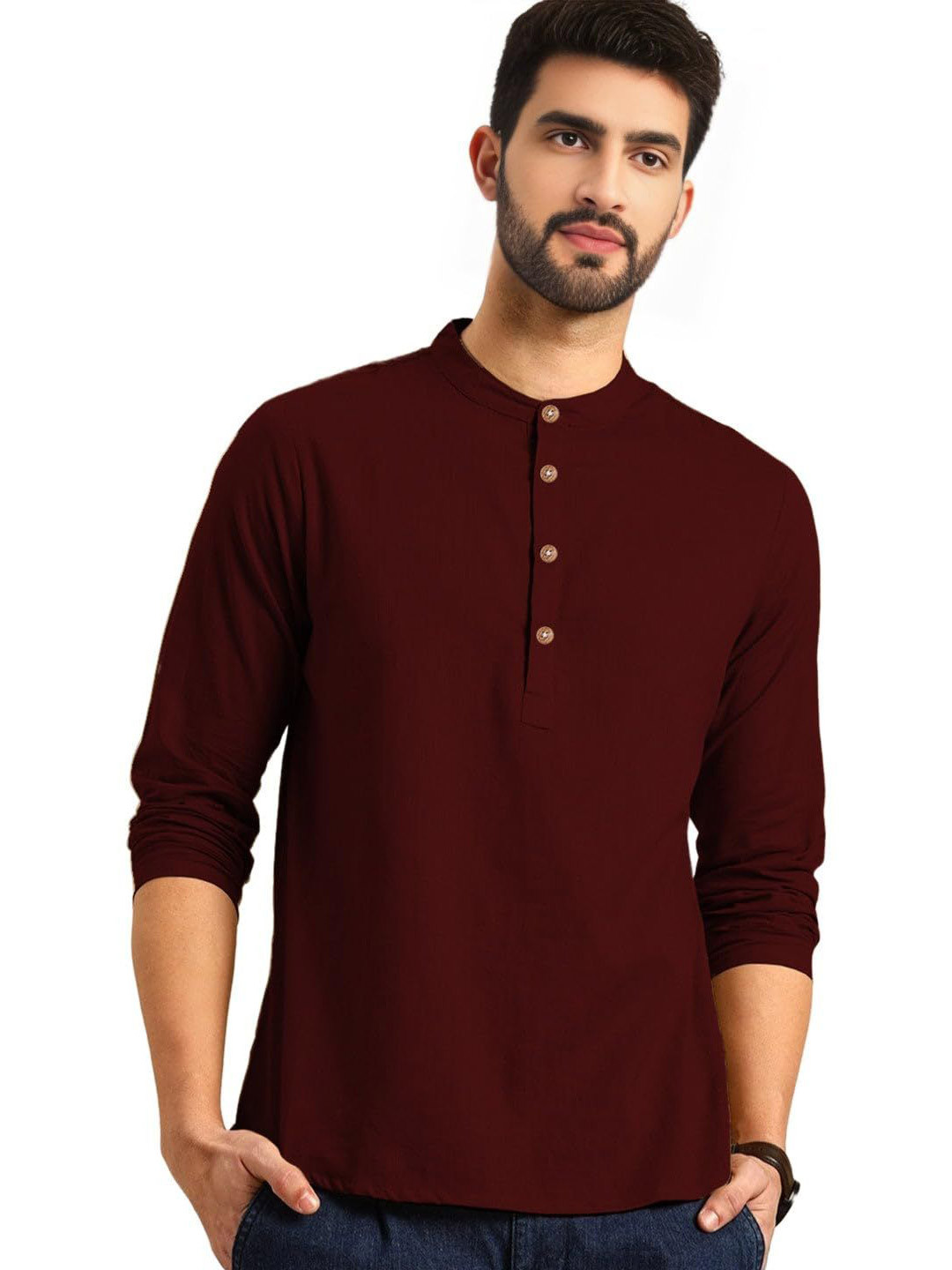 TrendiVastra Band Collar Straight Short Kurta