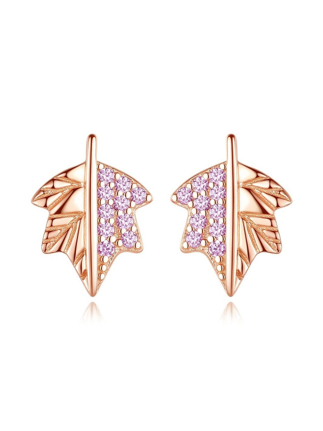 MYSTICFLAVIA Mini Maple Rose Gold Zircon Stud Silver Earrings