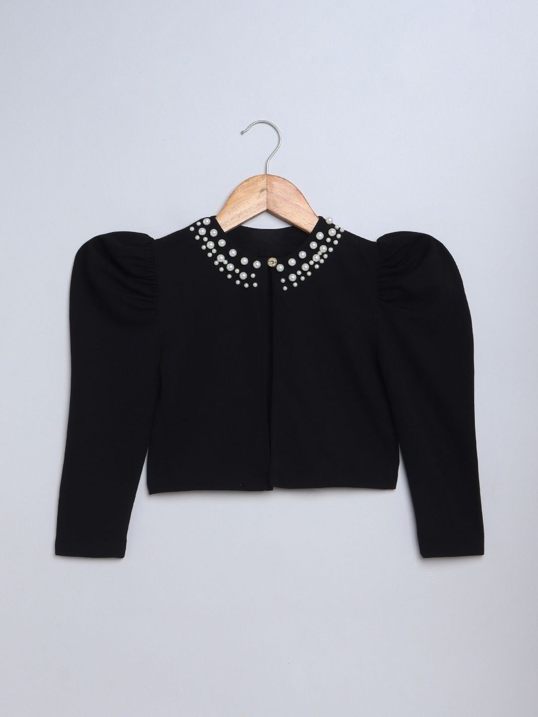BRIGHT STARS KIDSWEAR Mandarin Collar Puff Sleeve Shirt Style Crop Top
