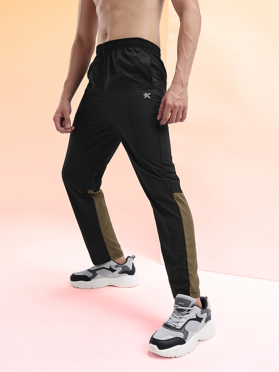 HRX by Hrithik Roshan Men Rapid-Dry Reflective Logo Colourblocked Running Track Pants