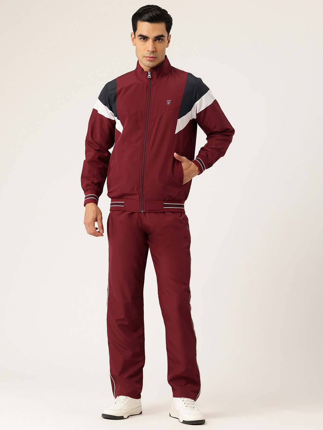 Monte Carlo Striped Detail Mock Collar Zip Up Jacket with Trackpants