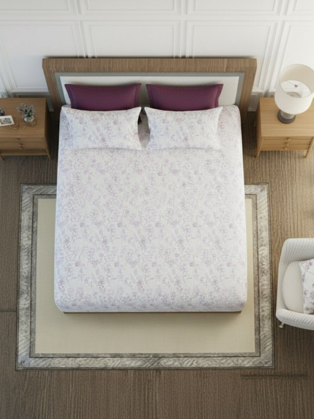 Triani White & Black Printed 350 TC Super King Bedsheet Set-2.74 m x 2.74 m