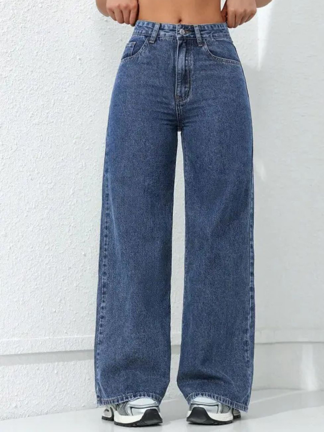 VK FASHION Women Jean Wide Leg Fit Mid-Rise Light Fade Stretchable Jeans