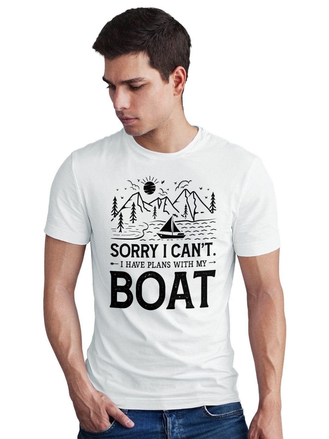 Seekbuylove Men Bio Finish Funny Boating Round Neck Pure Cotton T-shirt