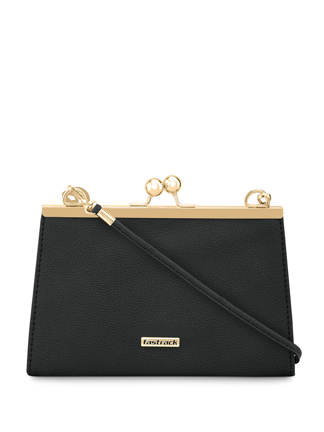 Fastrack Black Solid Clutch with Shoulder Strap