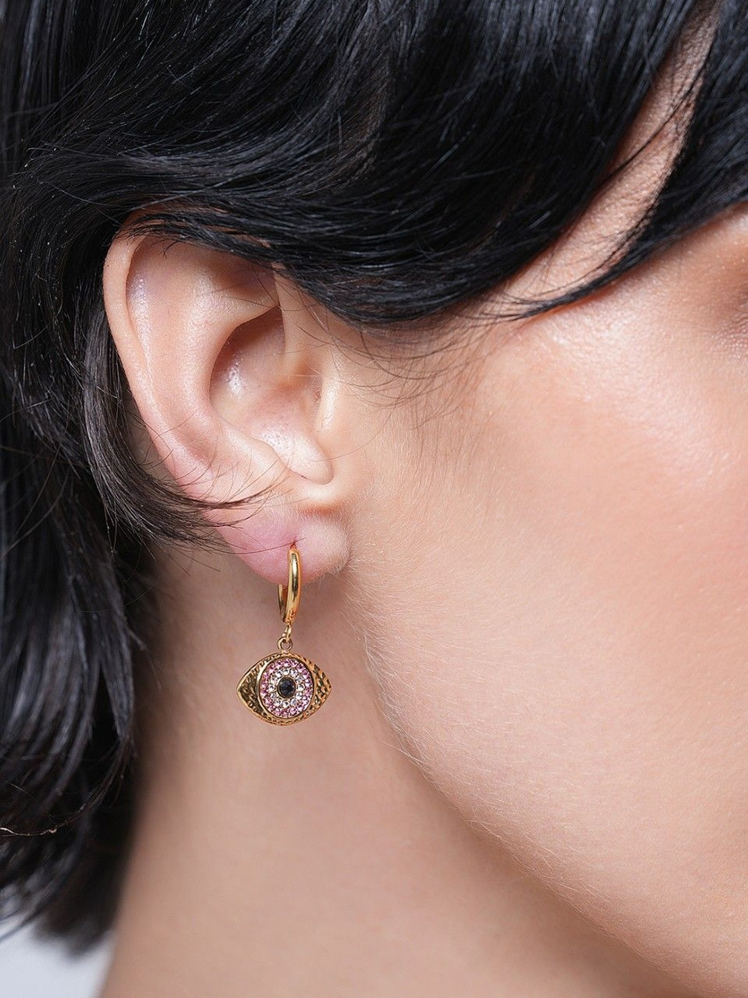 CAO Jewellery Stainless Steel Gold Plated Eye Shaped Drop Earrings