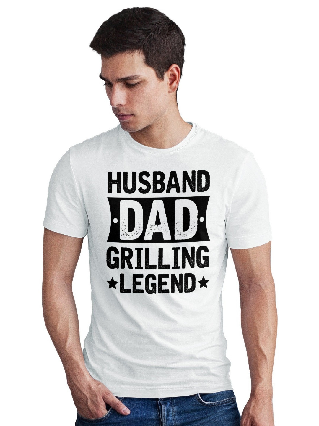 Seekbuylove Men Bio Finish Husband Dad Grilling Legend Round Neck Pure Cotton T-shirt