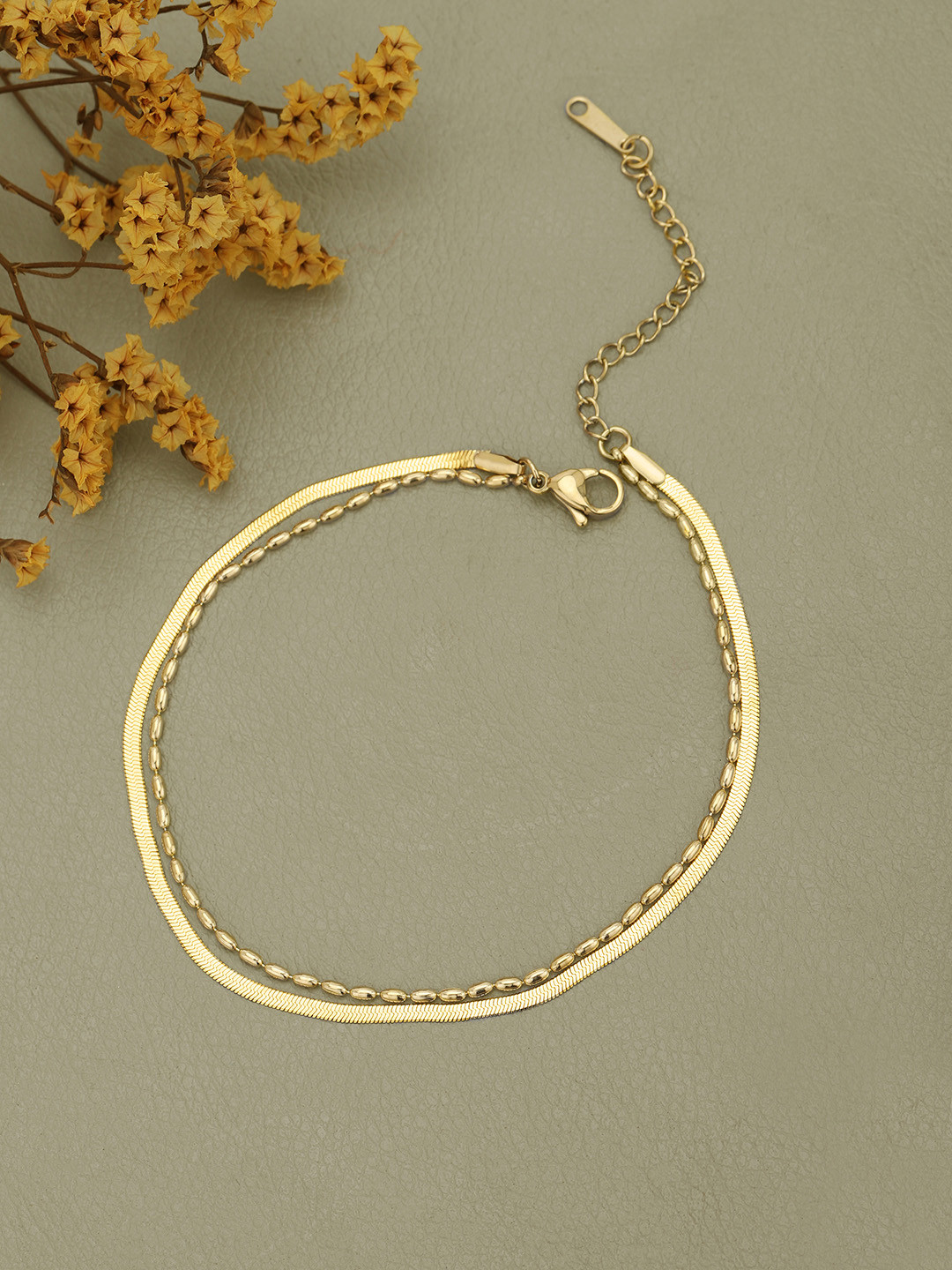 Carlton London Gold Plated Double Chain Layered Anklet