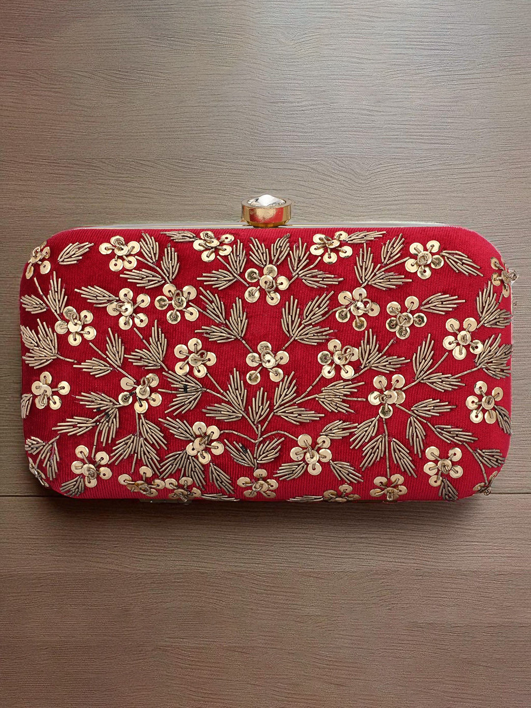 FOR THE BEAUTIFUL YOU Women Embellished Shoulder Strap Velvet Box Clutch