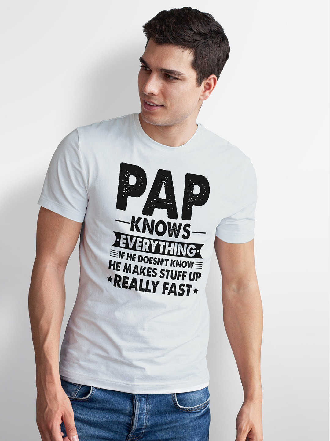 Seekbuylove Men Bio Finish Pap Knows Everything Round Neck Pure Cotton T-shirt