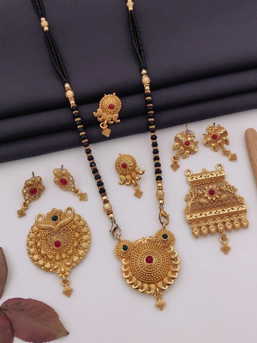 Bhanu diam Women Set of 3 Gold-Plated Alloy Necklace and Ring Set