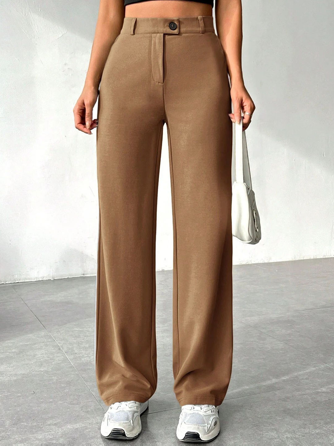 FNOCKS Women Comfort High-Rise  Straight fit Flat-Front Tailored Pant