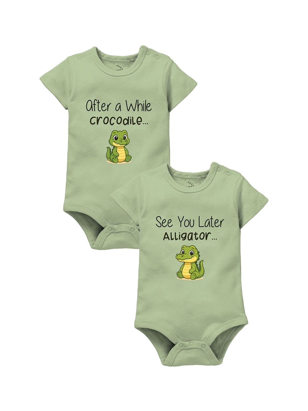 Zeezeezoo Infants Pack Of 2 Crocodile Printed Round Neck Pure Cotton Bodysuits