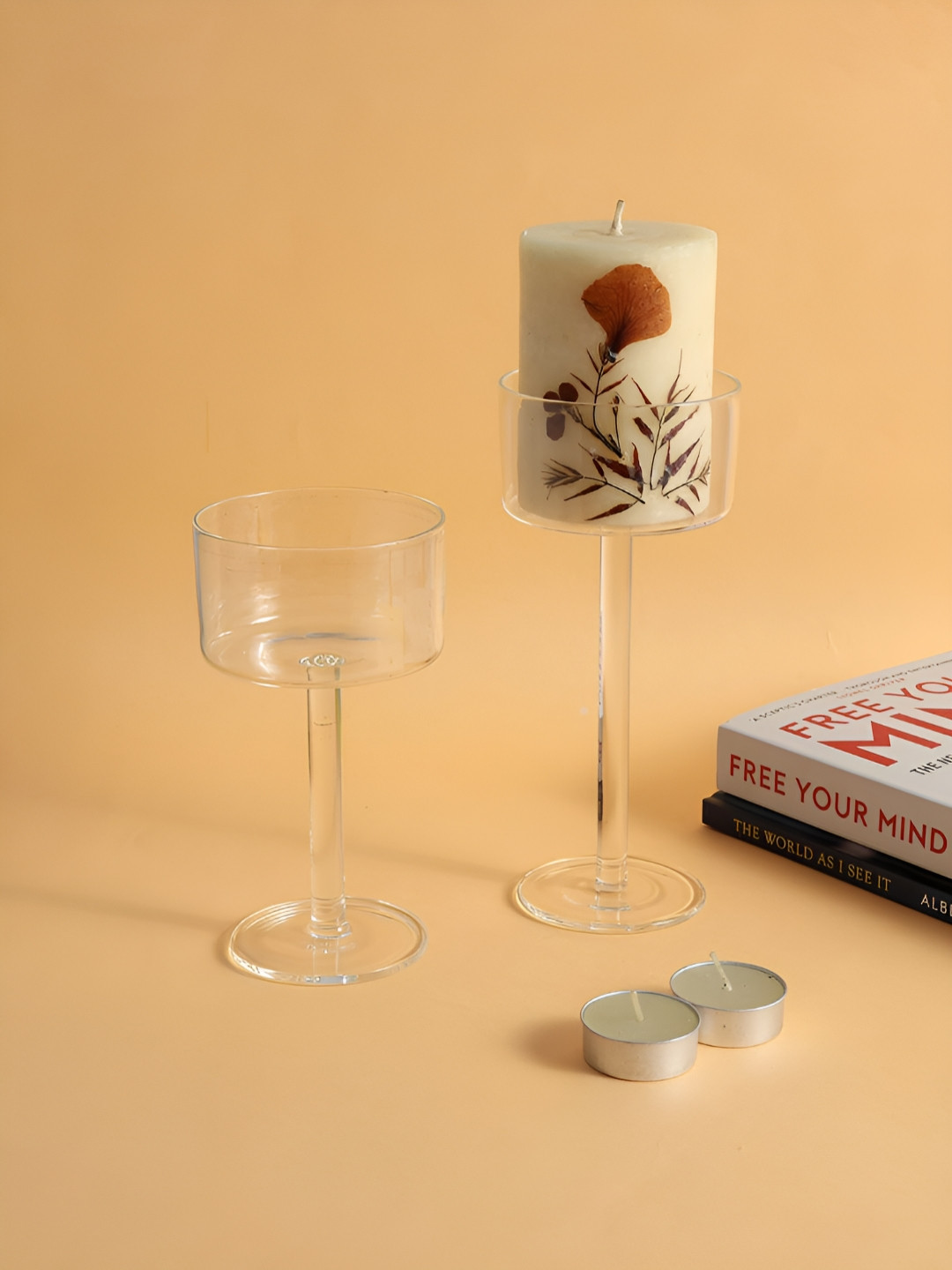 Eyaas Transparent 2 Pieces Glass Candle Holders