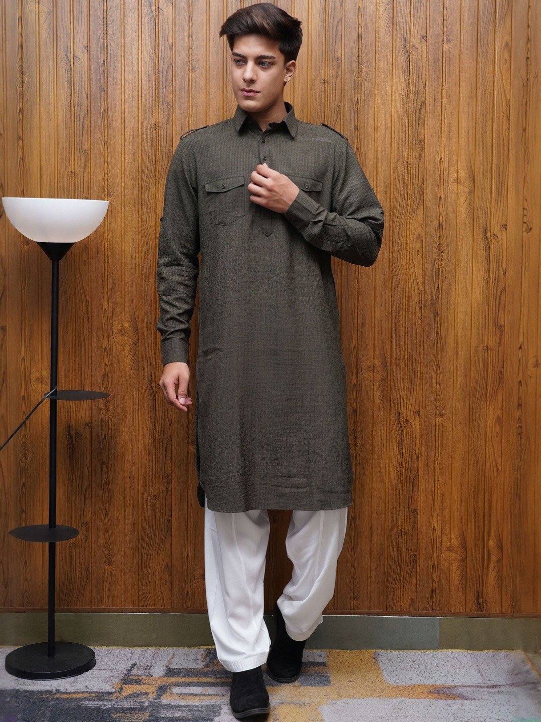 BETTINO Men Shirt Collar Long Sleeves Straight Kurta With Trousers