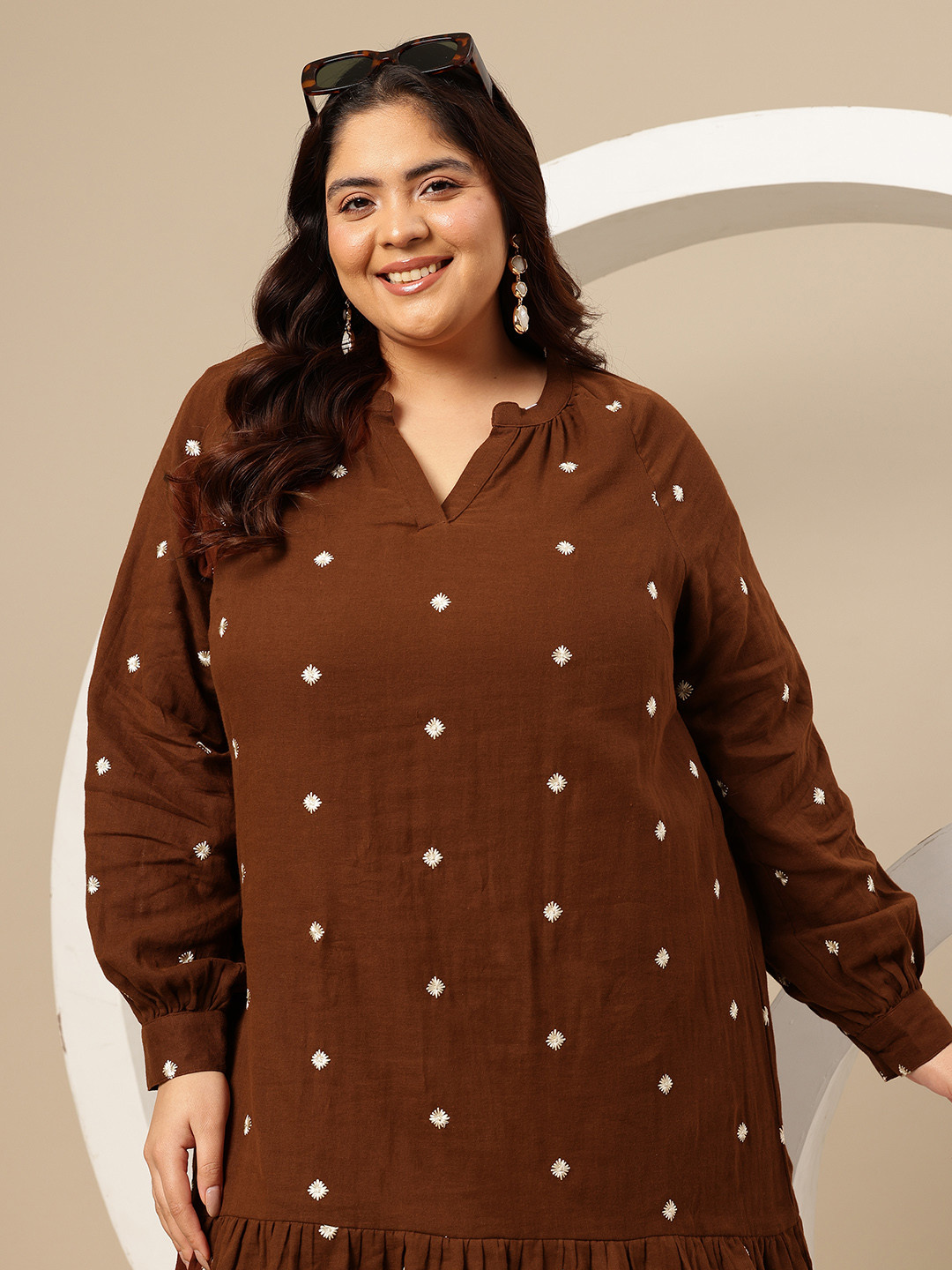 Sztori Plus Size Floral Embroidered A-Line Dress