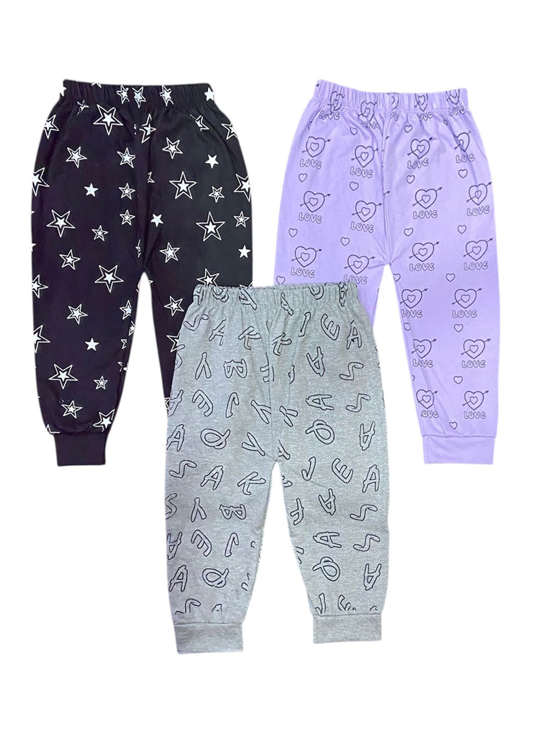 Mank D Kids Pack Of 3 Graphic Printed Pure Cotton Joggers