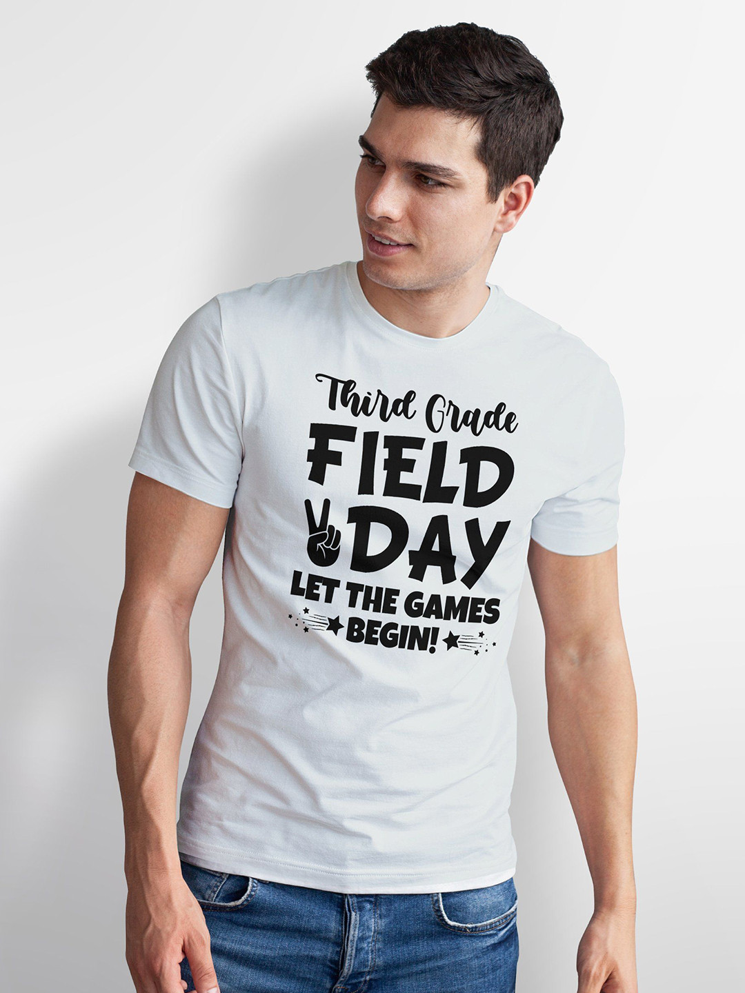 Seekbuylove Men Bio Finish Third Grade Field Day Round Neck Pure Cotton T-shirt