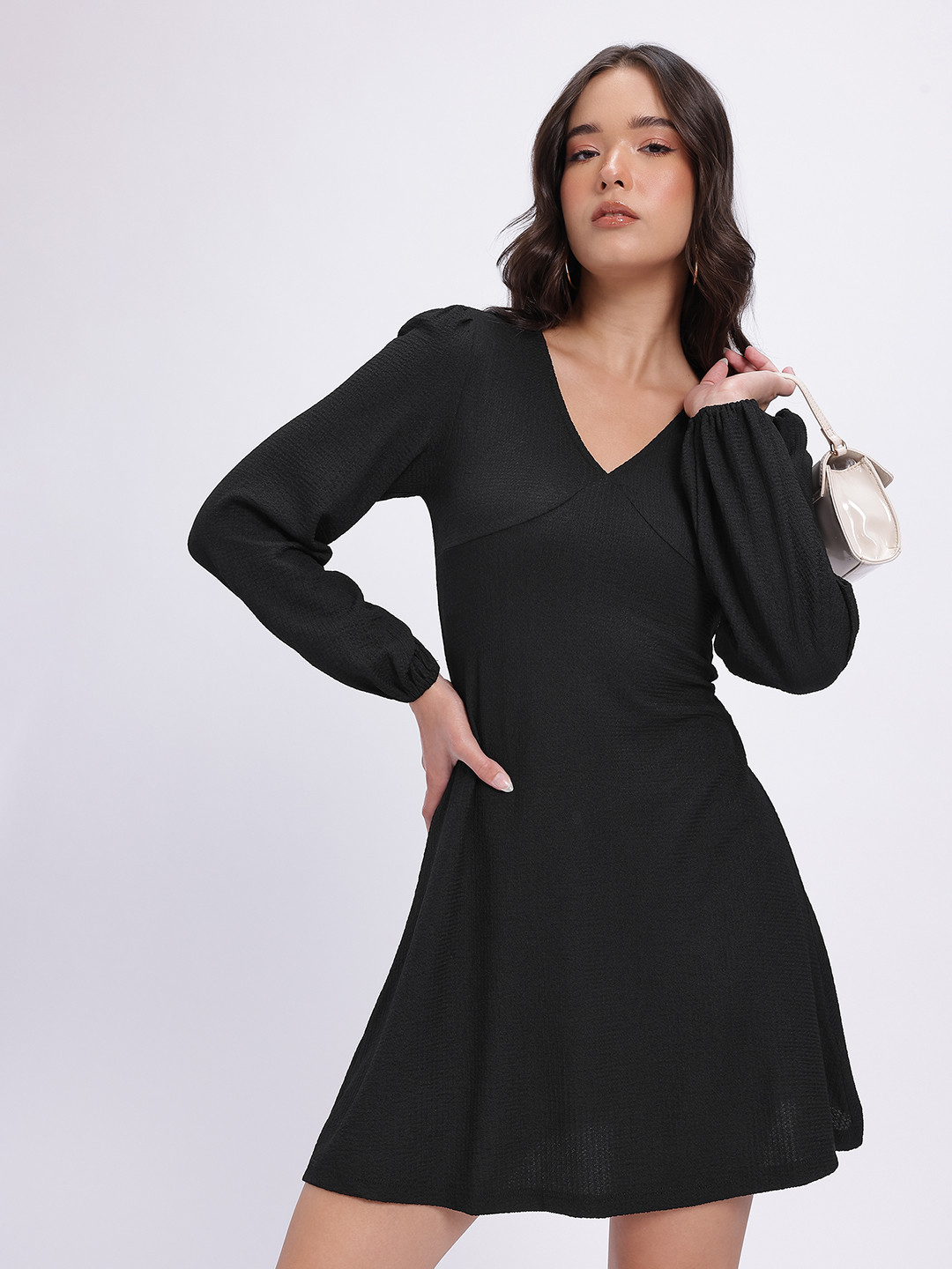glitchez Puff Sleeve A-Line Mini Dress