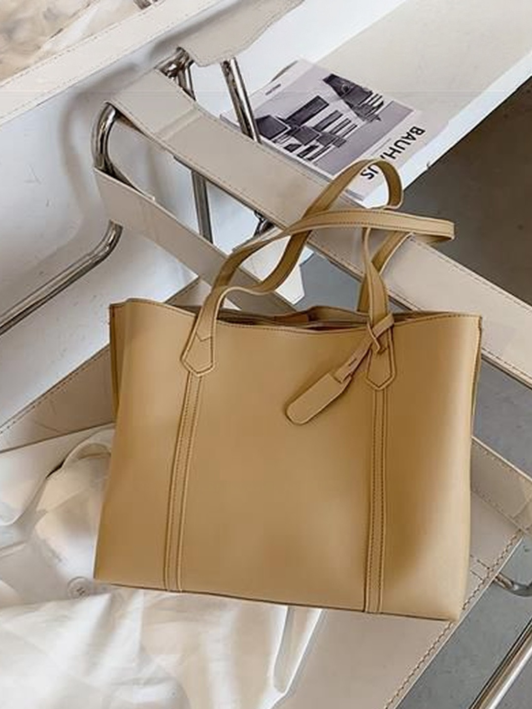 CORSICA Beige PU Textured Handheld Handbags