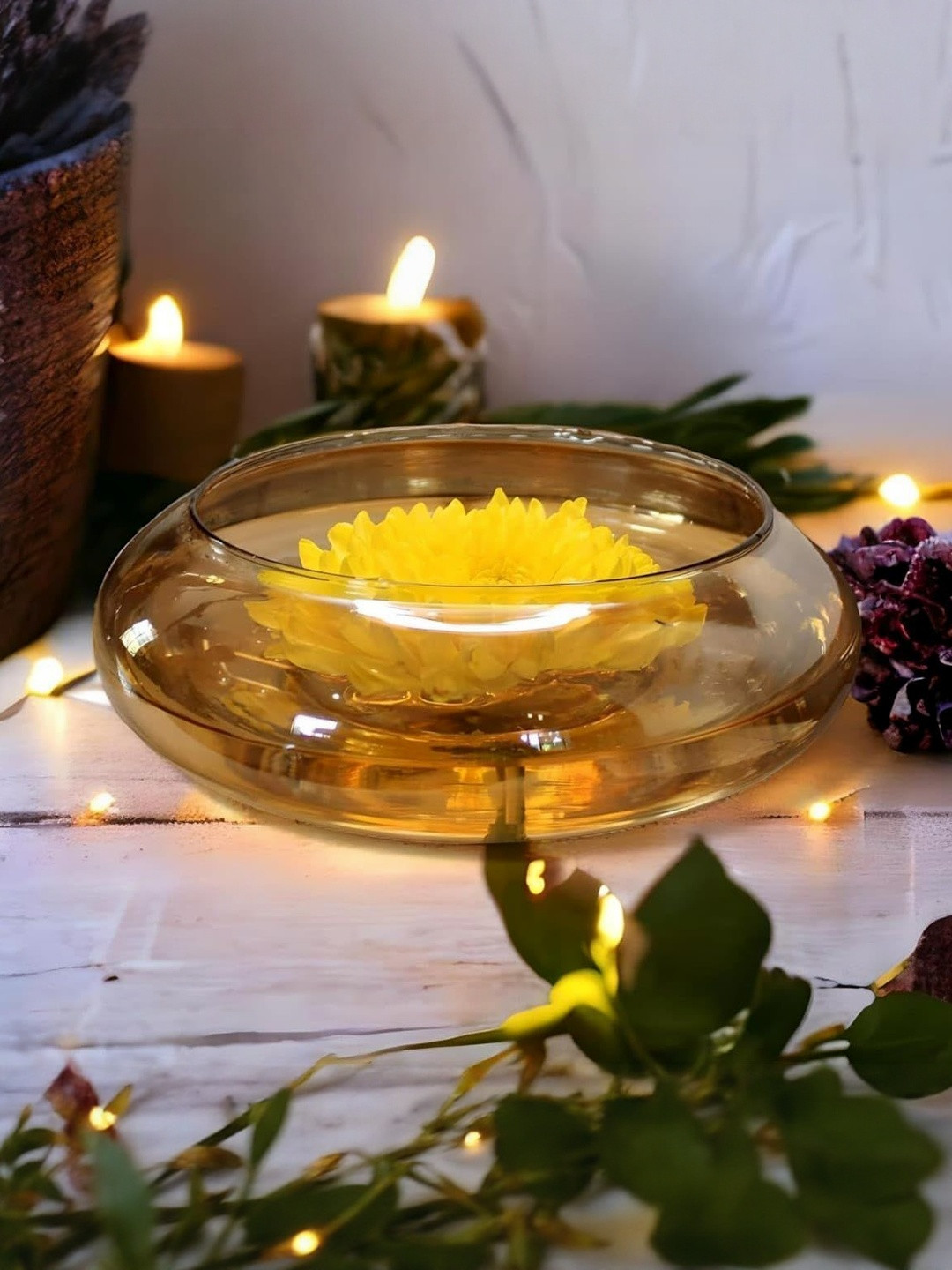 CRAFTFRY Gold-Toned Glass Urli Bowl - 8 Inch