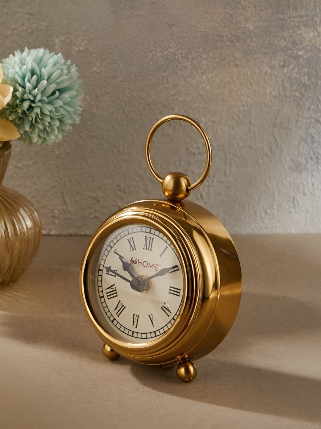 Fabindia Ginni Gold-Toned & White Stainless Steel Round Shaped Table Clock