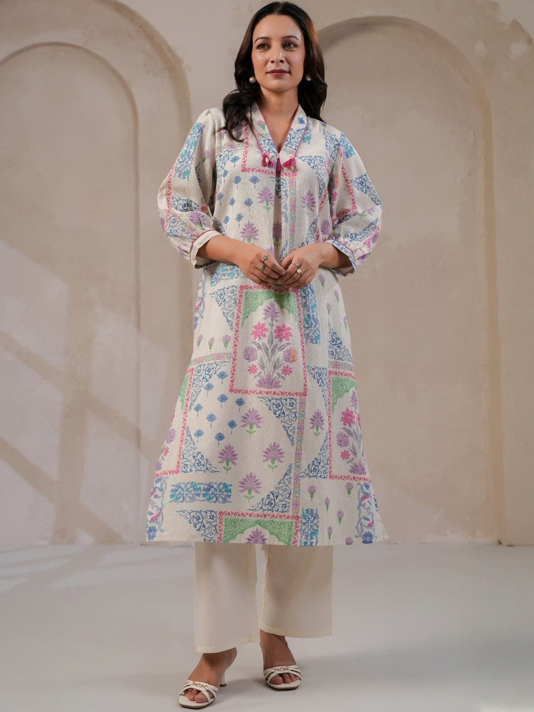 STYLESANG Women Floral Printed Cotton A-Line Kurta with Trousers