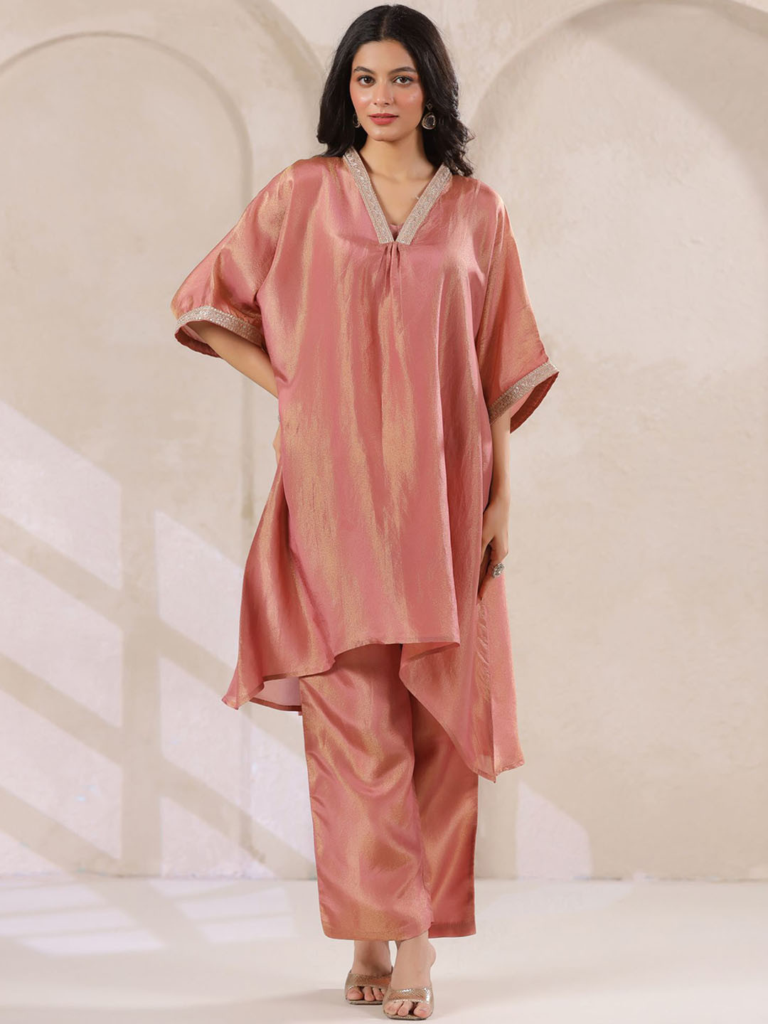 RangDeep Yoke Design V-Neck Kaftan Tunic With Trouser