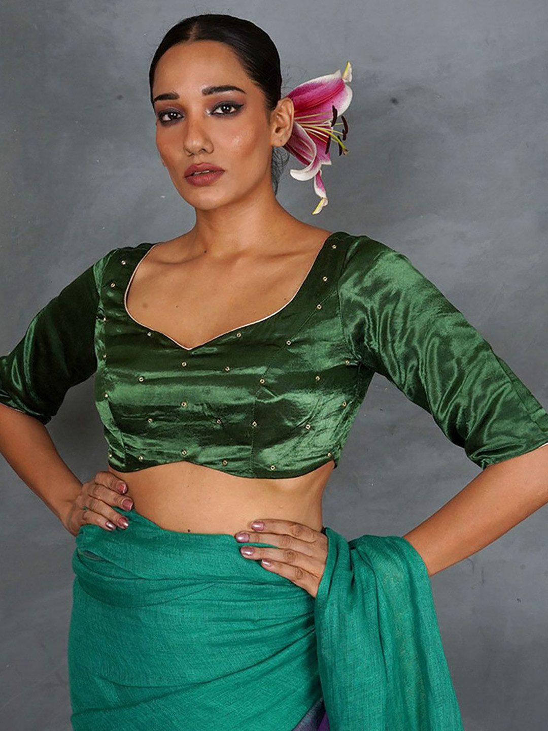 Chidiyaa Tara Embroidered Light Within Green Mashru Silk Blouse