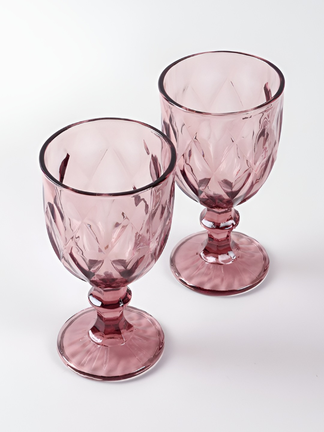Eyaas Pink 2 Pieces Textured Wine Glasses -200 ML
