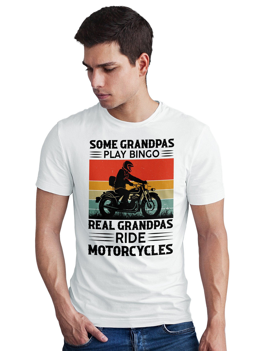 Seekbuylove Men Bio Finish Funny Grandpa Motorcycle Round Neck Pure Cotton T-shirt
