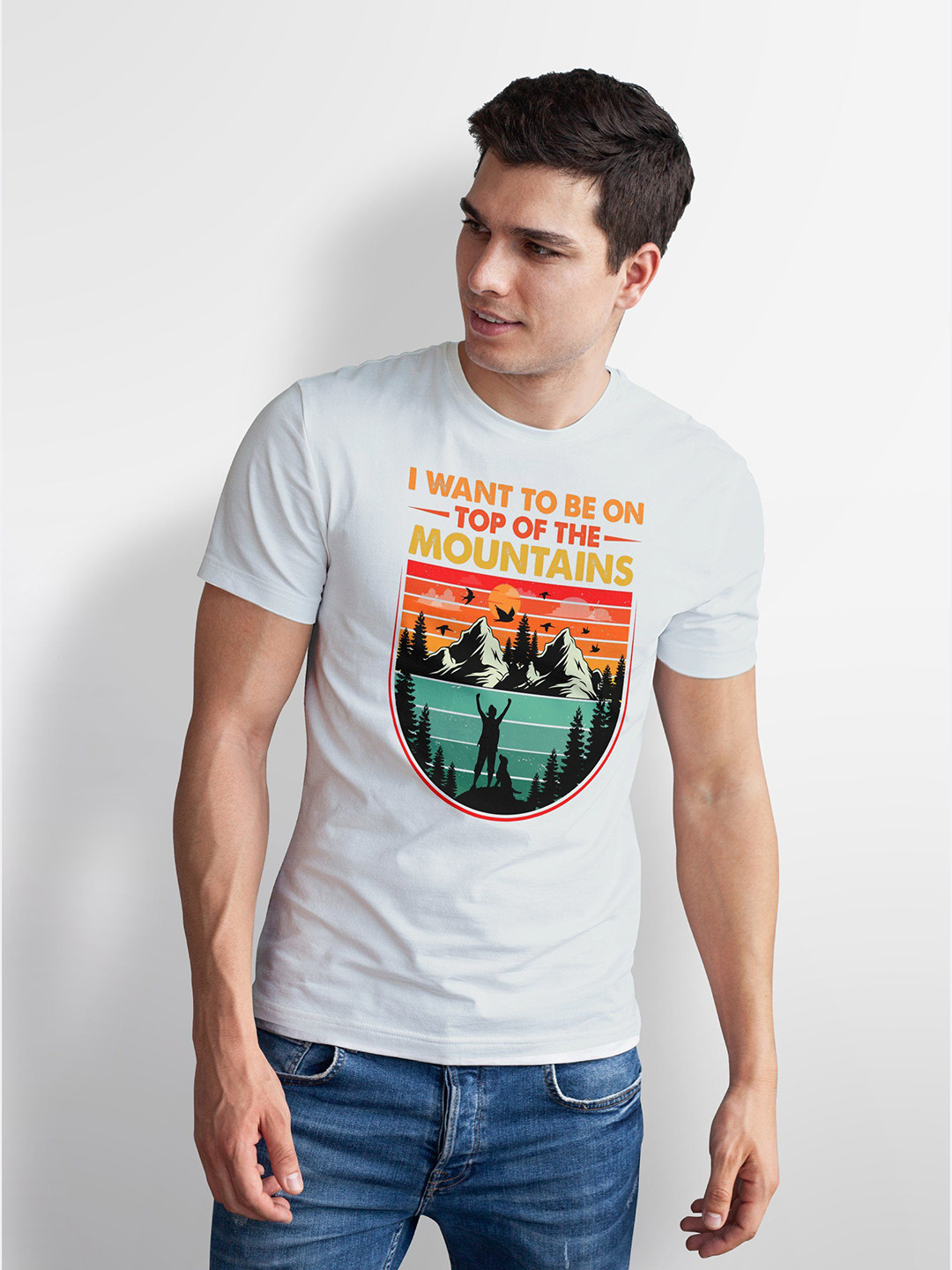 Seekbuylove Men Bio Finish Mountain Lover Round Neck Pure Cotton T-shirt