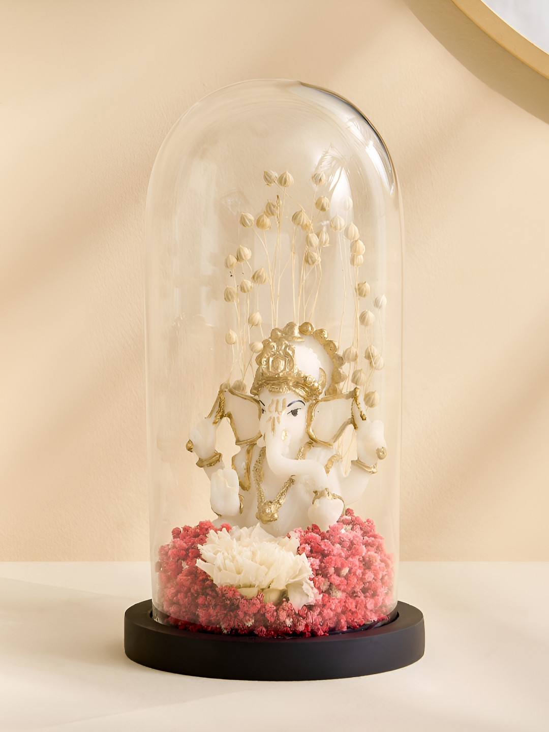 Home Centre Haven Alba White & Pink Lord Ganesha Glass Religious Idol Showpiece