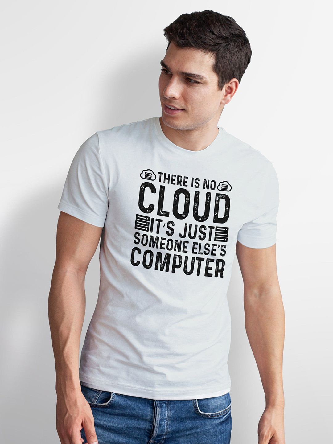 Seekbuylove Men Bio Finish No Cloud Round Neck Pure Cotton T-shirt