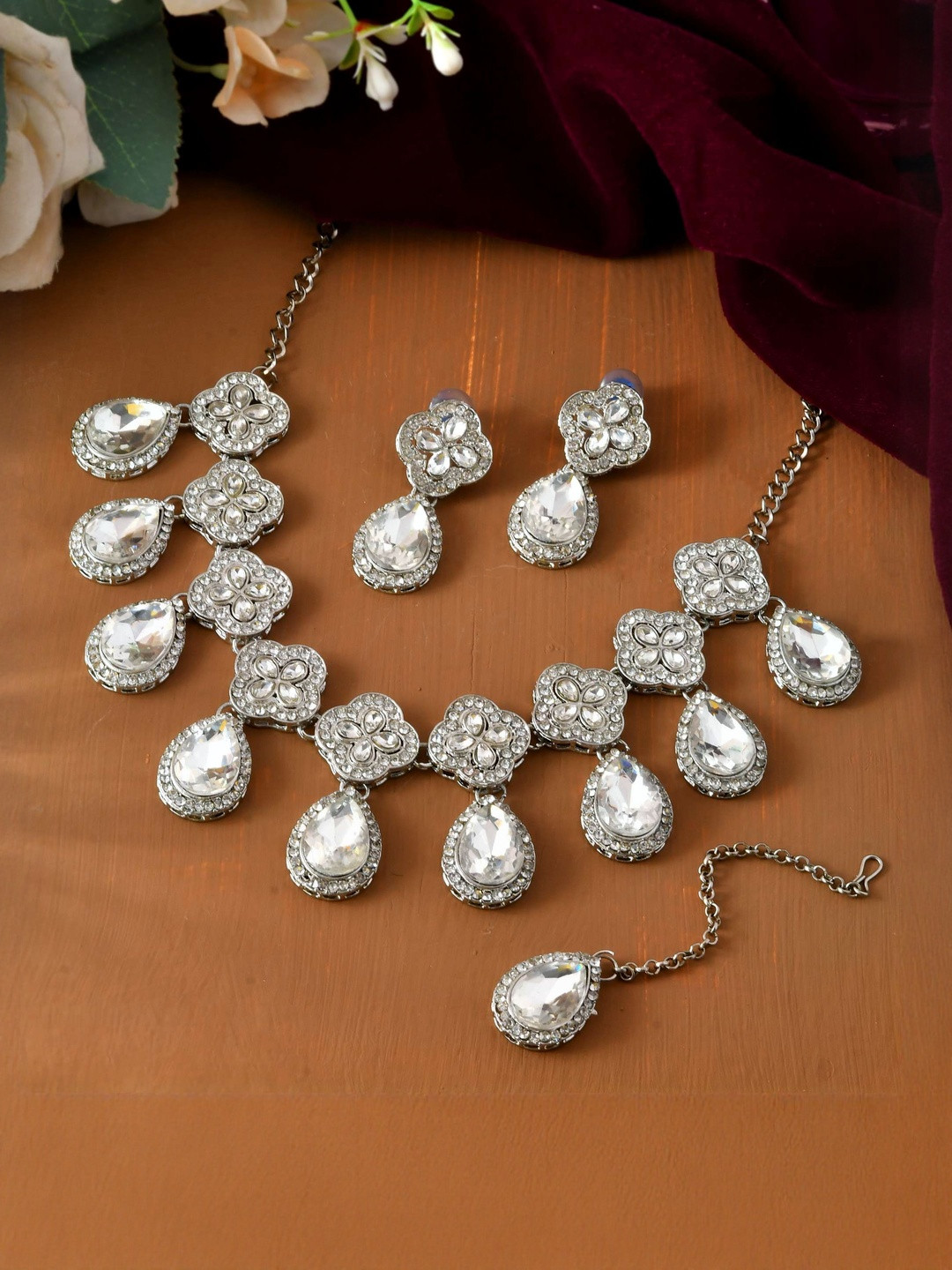 Jewels Nest Stainless Steel Crystals Studded Jewellery Set
