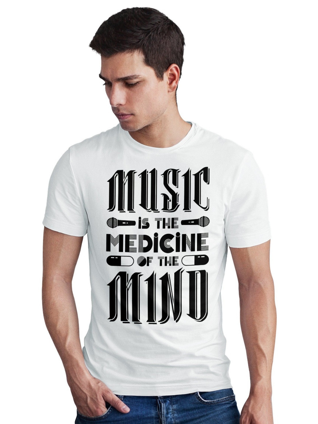 Seekbuylove Men Bio Finish Music Is The Medicine Of Mind Round Neck Pure Cotton T-shirt