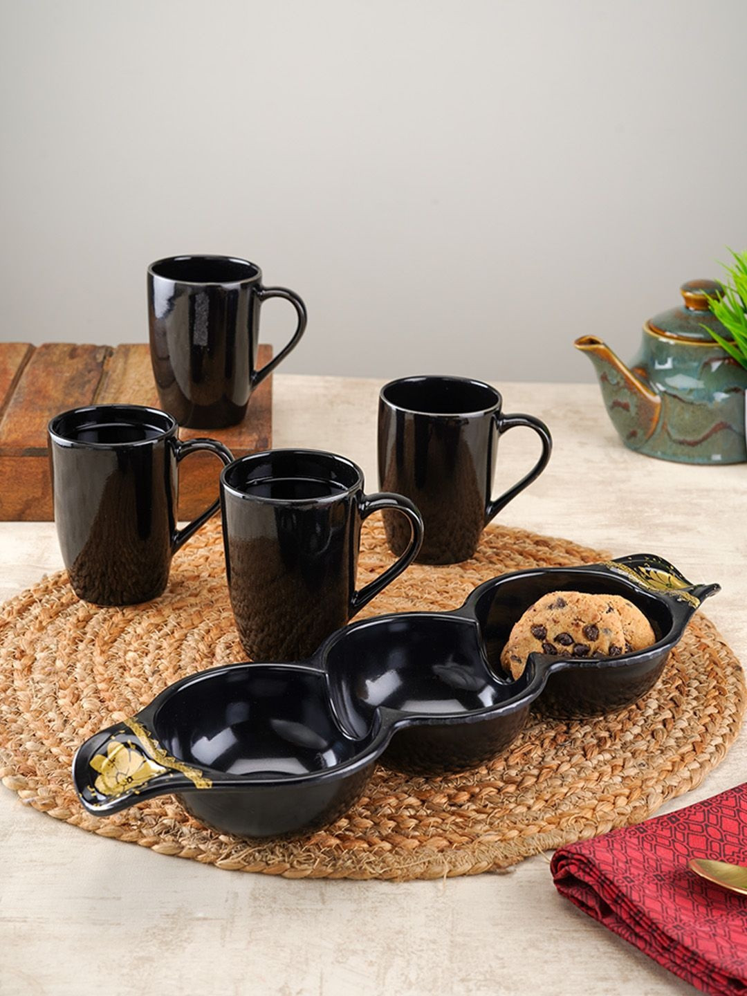 CDI Black 5 Pieces Ceramic Glossy Mugs- 250 ml Each