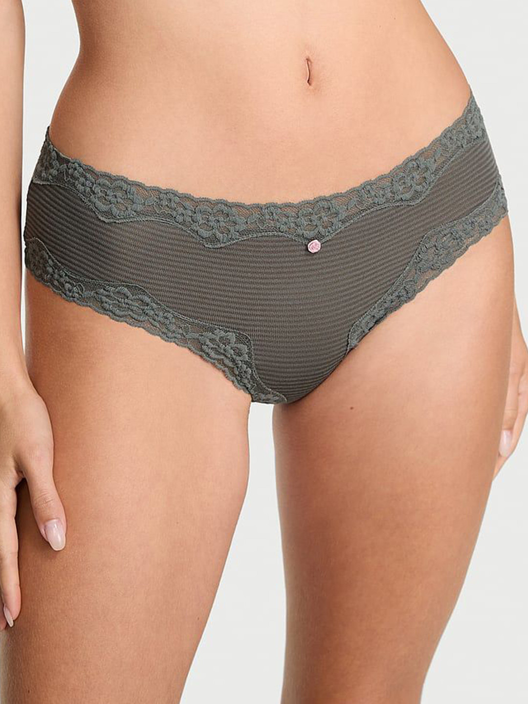 Victoria's Secret Shadow Lace-Waist Cheeky Self Design Low-Rise Cotton Basic Briefs