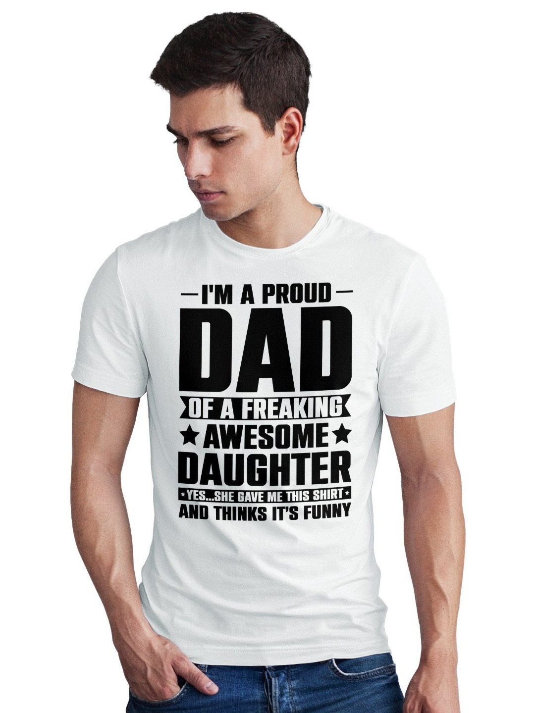 Seekbuylove Men Bio Finish Proud Dad Round Neck Pure Cotton T-shirt