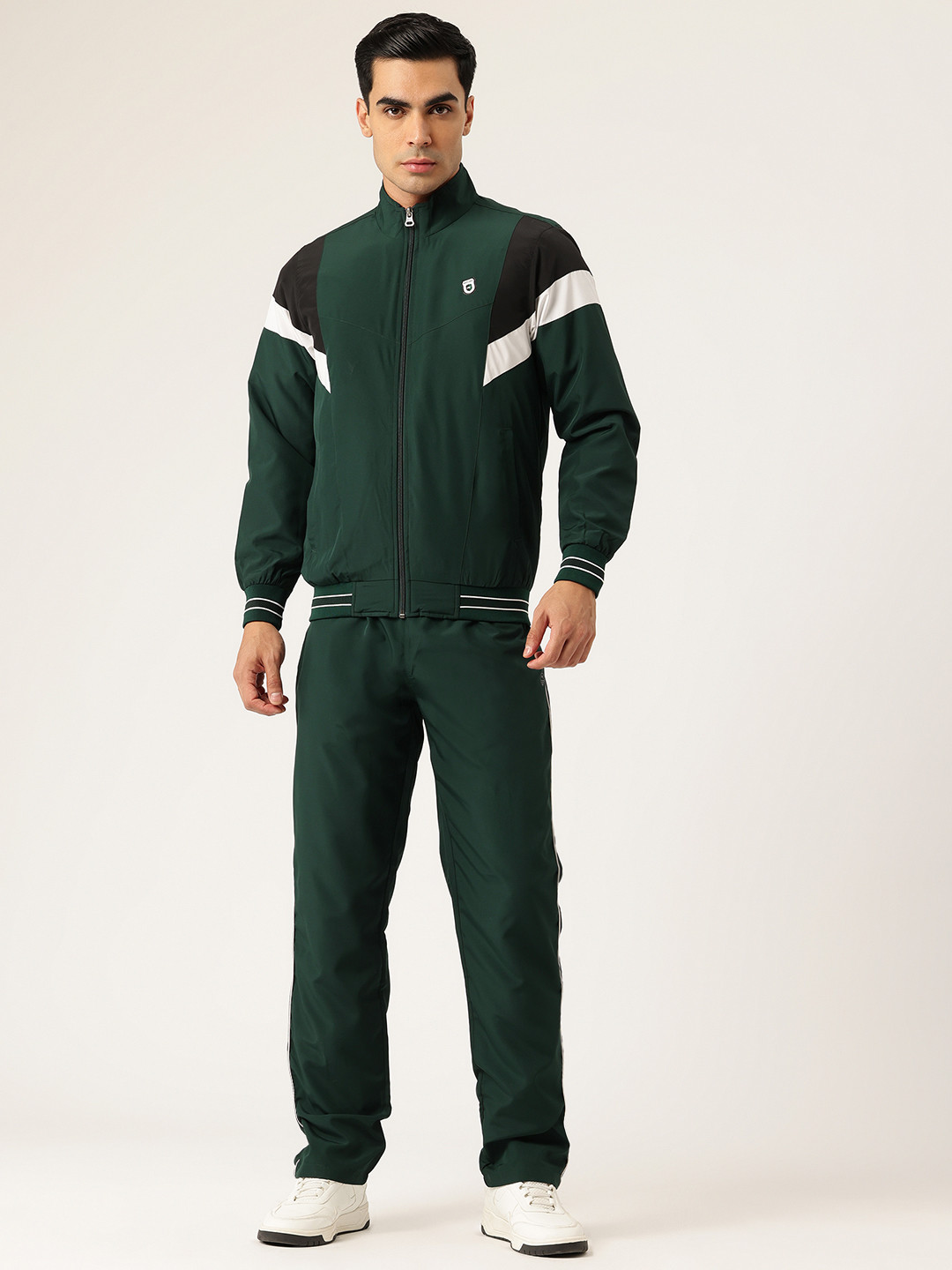 Monte Carlo Striped Detail Mock Collar Zip Up Jacket with Trackpants