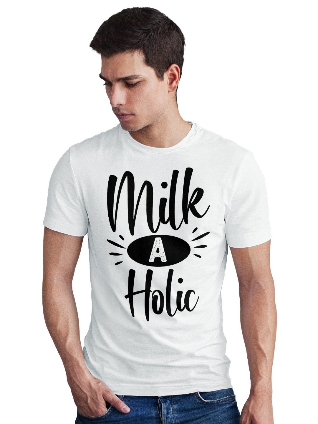 Seekbuylove Men Bio Finish Milk A Holic Round Neck Pure Cotton T-shirt