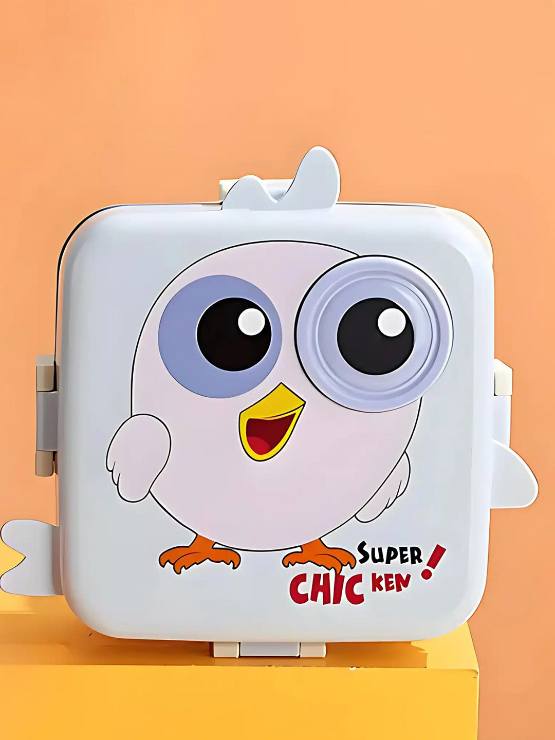 Kidoyz Kids Blue & Orange Cartoon Characters Printed 3 Compartment Lunch Box