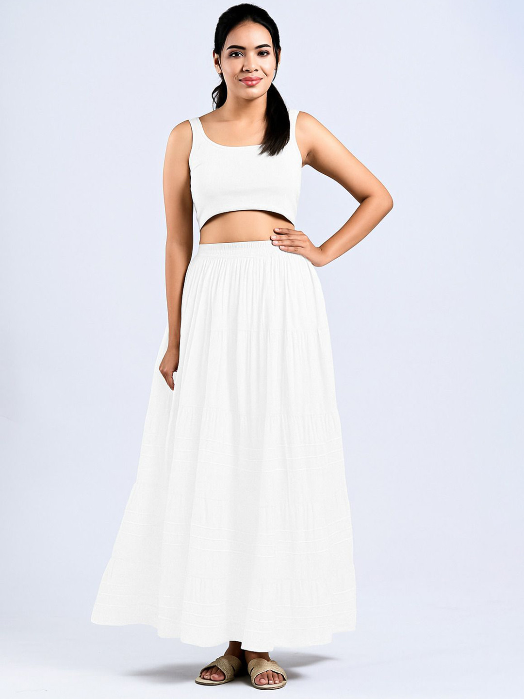 PalloStyle Women Flared Maxi Skirt With Gotta Lace Work