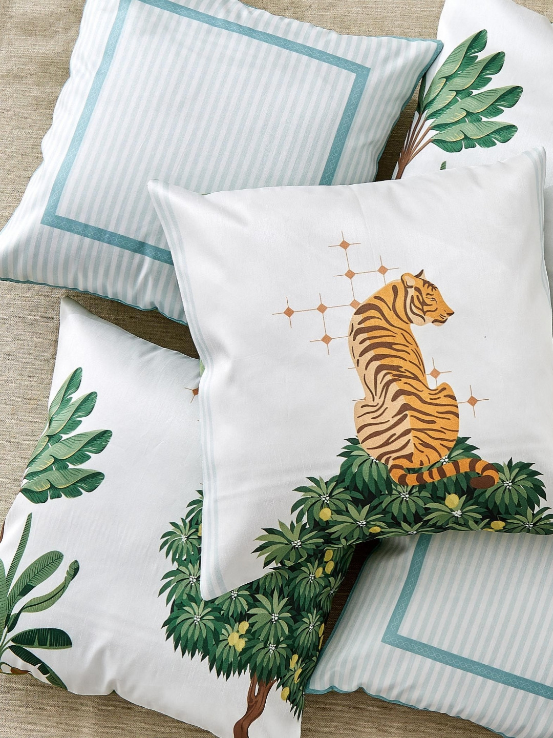 Home Centre Set Of 5 Animal Printed Square Cushion Covers