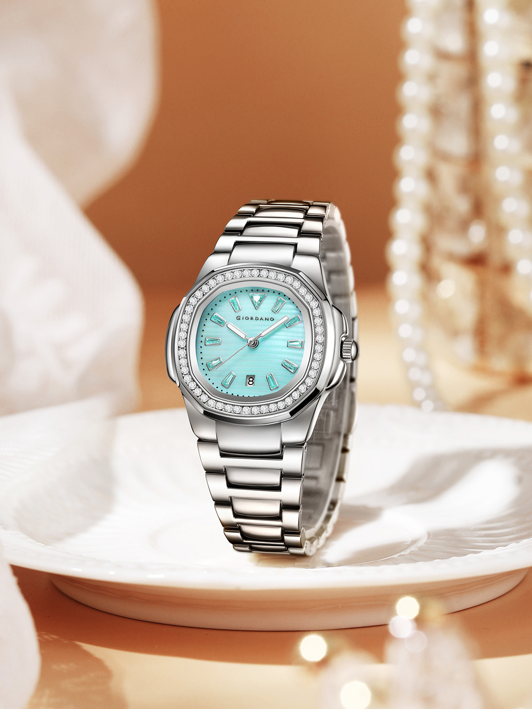 GIORDANO Women Embellished Dial & Stainless Steel Straps Watch GZ-60116-11